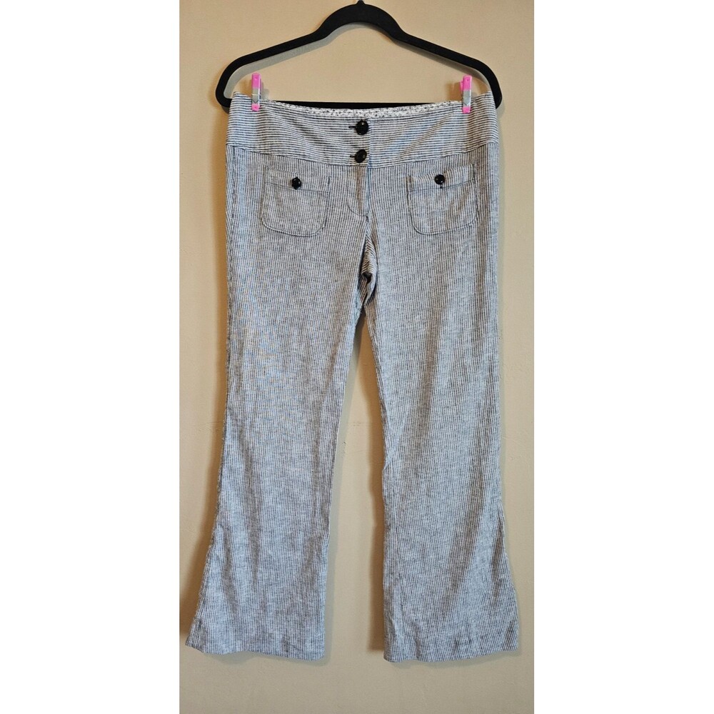 Stoosh railroad blue striped wide leg pants, linen blend size 9